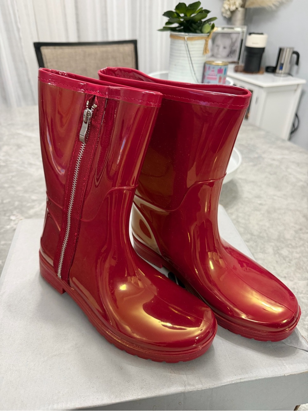 Unlisted Red Women's Glossy Rain Boots with Side Zip